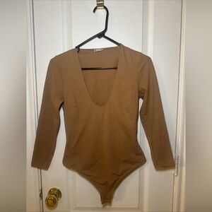 Intimately Free People Tan‎ Neutral Long Sleeve Thong Bodysuit. Women’s Small